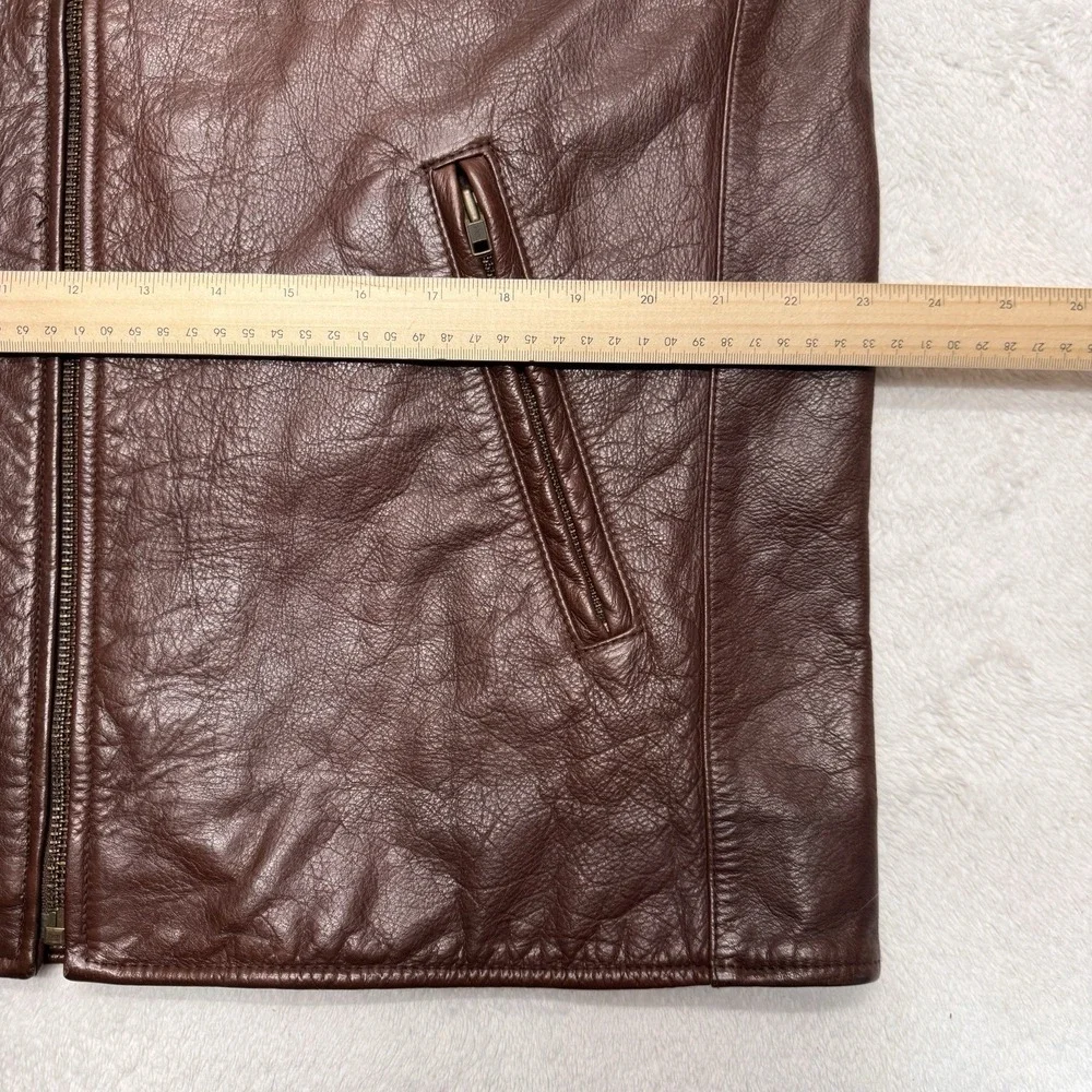 VTG 90 Banana Republic‎ Mens Large Brown Leather Full Zip Jacket Classic Collar